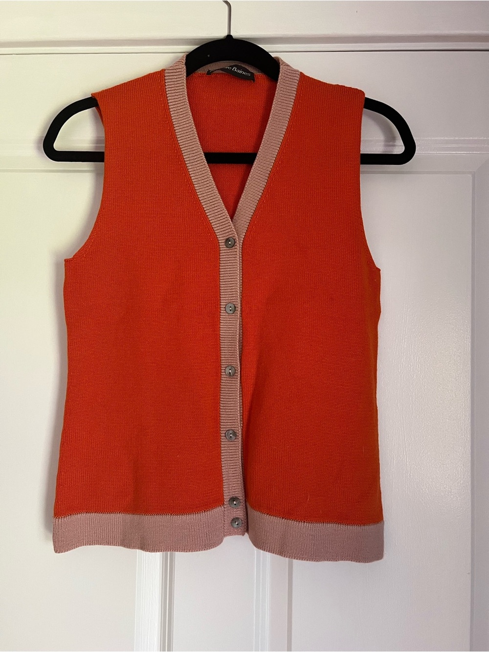 Sleeveless Orange Knit Button-Front Sweater Vest - Isabelle Baines